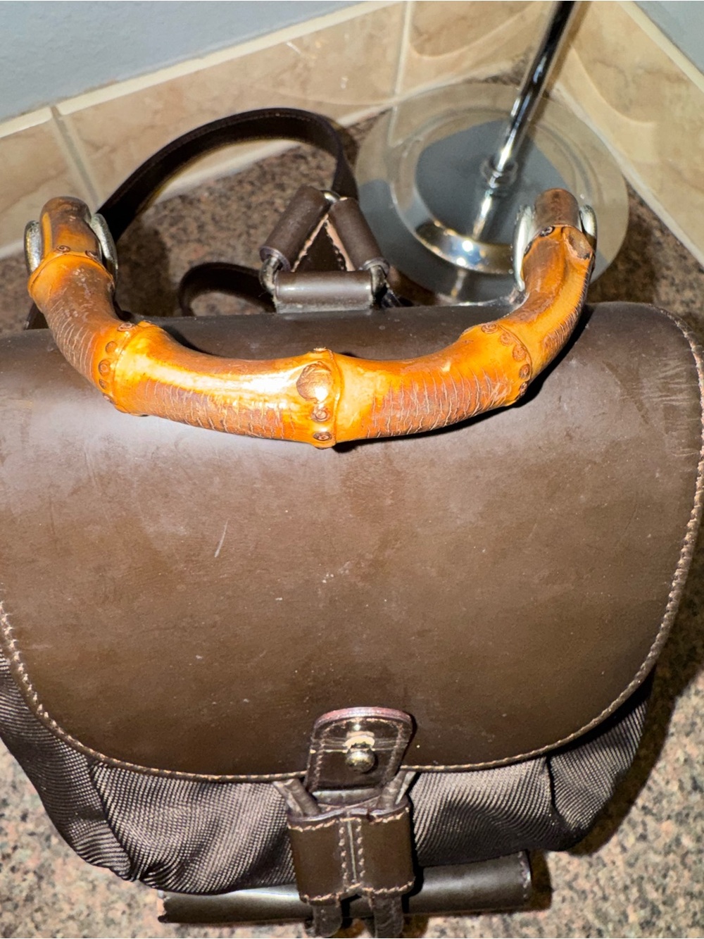 Gucci bamboo Vintage Brown Nylon & Patent Leather Mini Backpack (WITH COA) - Picture 4 of 10